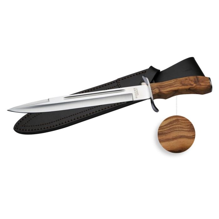 DAGUE DE CHASSE AVEC LAME DOUBLE TRANCHANT 23,5 CM INOX ET MANCHE BOIS  D'OLIVIER co10